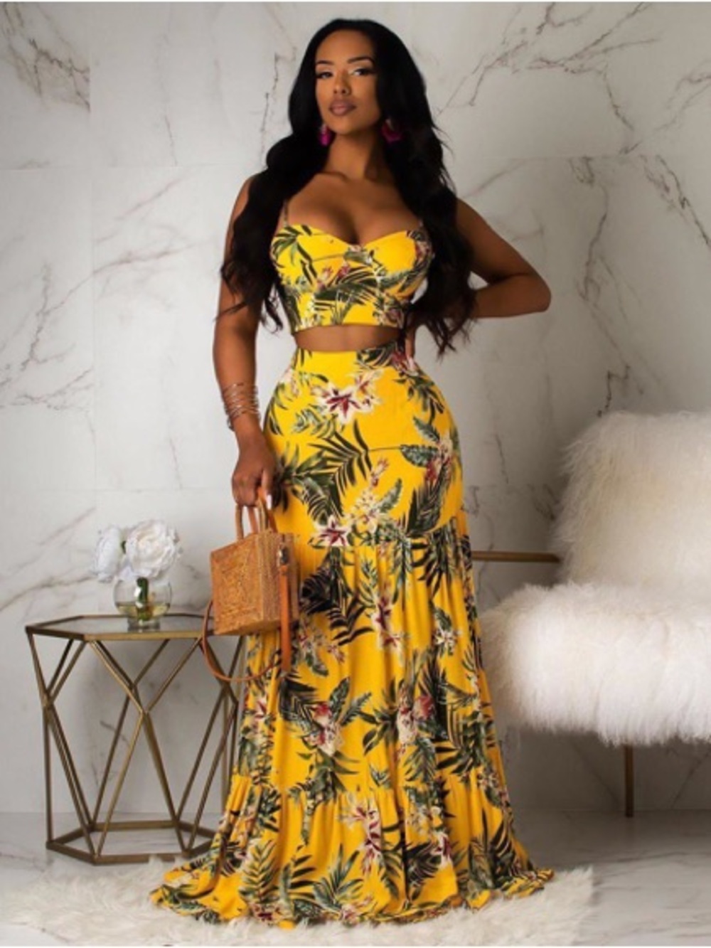 Fashion Nova Yellow Tropical Floral Maxi Skirt - Picture 7 of 9